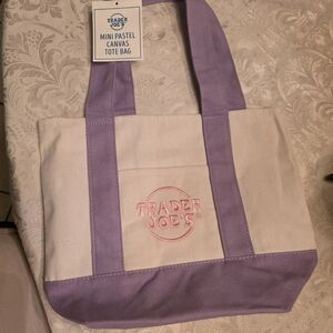 Mini Pastel Canvas Tote Bag - Light Purple & Cream